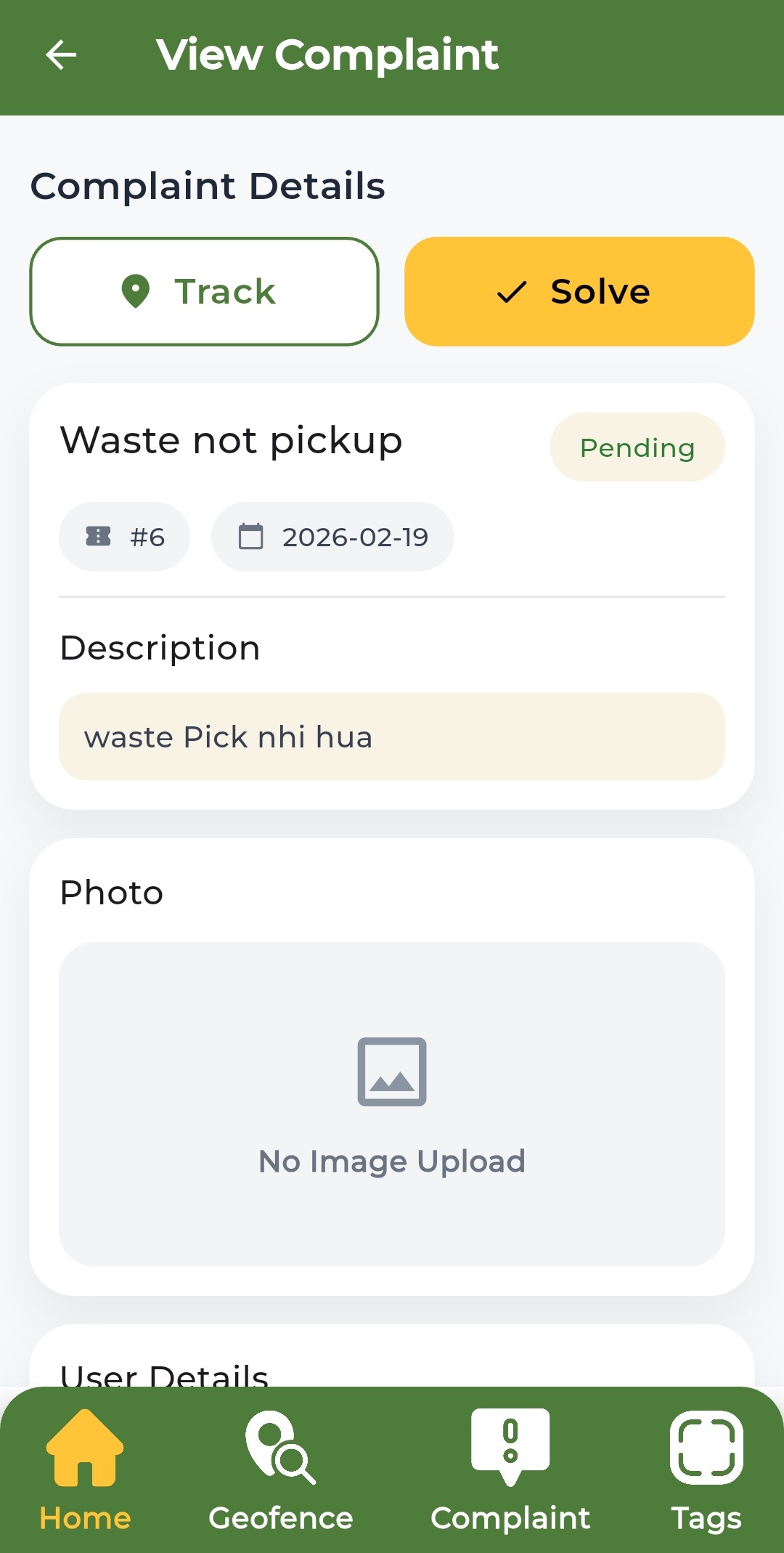Municipal Waste Management Platform Vehicle Complaint
